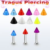 tlbvcn4s 316l steel tragus labret 16g w a 4mm acrylic uv cone 