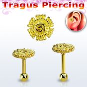 trgt39 gold 316l steel tragus piercing, 16g w plain flower top