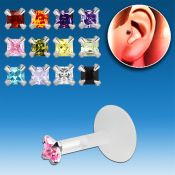 trgz4 piercing tragus bio flexible zirconita cuadrada 2mm parte plata esterlina mayorista