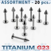 ublk04 surtido piercings 20 labret titanio g23 conos 3mm al por mayor