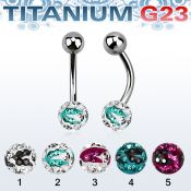 ubnfr6c piercing ombligo titanio g23 bola 5mm bola multi cristal ferido 6mm rayas cebra al por mayor