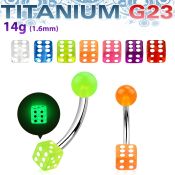ubngld titanium g23 banana belly ring w 5mm glow acrylic dice