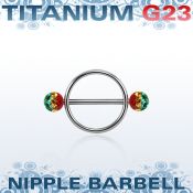 urfnpe5 pezonera redonda acero 316l barbell titanio g23 bolas multi cristal ferido 5mm rayas colores rasta mayorista