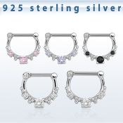 vsepl16 high hanging 925 silver septum clicker 1.6mm w 5cz stone