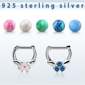 vsepo14 septum clicker plata 925 barra cierre acero 316l tres opalos sinteticos centro  barra 14 516 6mm 8mm venta