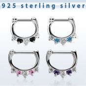vsepqx16 silver septum clicker 13g w 1 big cz 4 small cz mix