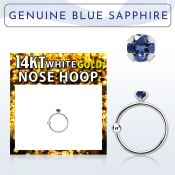 whge9 14kt white gold nose hoop w 2mm prong set blue sapphire