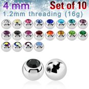 xjb4s pack 10 bolas acero quirurgico brillo espejo 4mm cristal bisel rosca mayorista