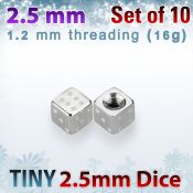 xsdi25 pack of 2 5mm 316l steel dices threading 16g 1 2mm