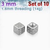 xsdi3g pack of 10 pcs of 3mm high polished 316l steel dices