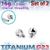 xujb25i titanium g23 ball tops with clear crystal bezel set