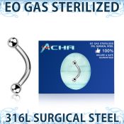 zbneb25 sterilized 316l steel banana 16g two 25mm balls