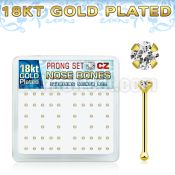 18nbzbc silver nose bone w 1 5mm prong cz 18k gold plating
