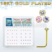 18nszbm silver nose bone w 18k gold plating prong set cz stone