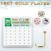 18nwzbm box 36 gold plated silver nose screws w 1.5mm mix cz