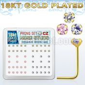 18sz25xm box of gold silver nose studs with 2 5mm prong set cz