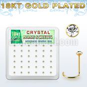 18w14xc box 36 gold plated silver nose screw 2mm clear crystal