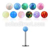316l steel labret 20g w a 3mm synthetic opal ball