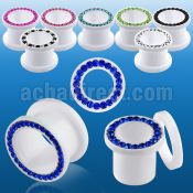 afem white acrylic screwfit flesh tunnel with color crystal