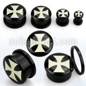 afpj black acrylic screwfit plug with iron cross logo