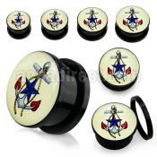 afpnn black acrylic screw fit plug w nautical anchor