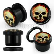 afps black acrylic screwfit plug with diabolic skull logo