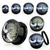 afptre black acrylic screw fit plug w a tree of life logo