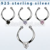 agsepz3 silver fake septum clicker w 3mm cz in the middle 