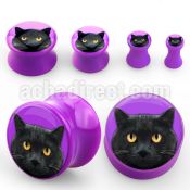 apgcat purple acrylic double flared plug with black cat logo