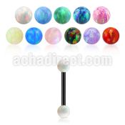 bbetop3 anodized steel barbell w 3mm round synthetic opal ball