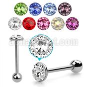 bbfc8x 316l steel tongue barbell w ferido crystal crystal top