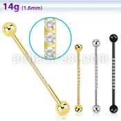 bbindz pvd plated titanium industrial barbell 14g pave cz