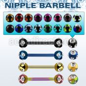 bbnpt5c anodized 316l steel nipple barbell with 5mm multi jewels