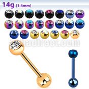 bbtm anodized 316l tongue barbell w jewel top plain ball