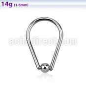 bcb14 316l steel closure ring in pear shape for intim piercing