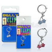 blcp1 fake belly clip with dangling flowers in blister pack