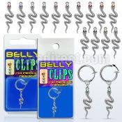 blcp728 fake belly clip w dangling snake w crystals at the eyes 