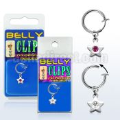 blcpt58 fake belly clip with dangling crystal star in package