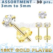blk266s 18k gold plated silver ear stud with prong round cz