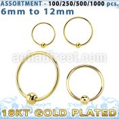 blk292 bulk of 18k gold plated silver nose hoops with ball