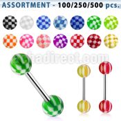 blk365 316l steel tongue barbell with 6mm acrylic checkered balls