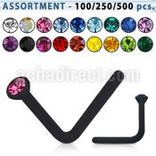 blk424 black acrylic nose stud with 2mm round crystal top
