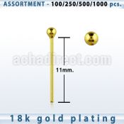 blk449 silver nose stud w 18k gold plating 1 5mm ball top