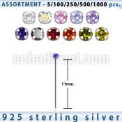 blk453 silver nose stud with 2mm round prong cz stone