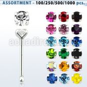 blk499 sterling silver nose bone with 2mm prong crystal