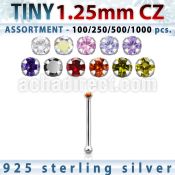 blk518 silver nose bones w 1 25mm round prong set cz