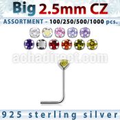 blk523 silver nose studs w 2 5mm round prong set cz