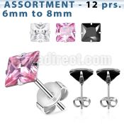 blk61 bulk of 12 pairs of 316l steel ear stud with prong cz