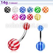 bnchk 316l steel belly banana w 5 8mm acrylic checkered ball