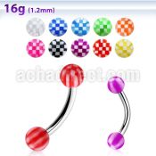 bnebck 316l steel eyebrow banana with 3mm acrylic checkered ball